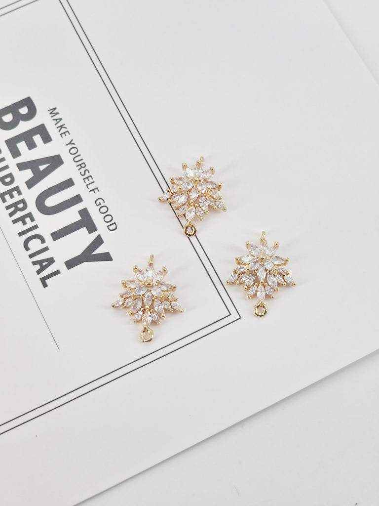 Dije de flor, colgante de flor de cristal de circonita cúbica, dijes para pendientes de circonita cúbica, dijes para pendientes de latón chapado en oro auténtico, accesorios de joyería STG021-F207