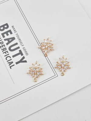Flower Charm, Cubic Zircon Crystal Flower Pendant, CZ Earring Charms,  Real Gold Plated Brass Earring Charms, Jewelry Findings STG021-F207