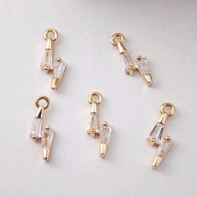 CZ Pave Lightning Pendant, Cubic Pendant, Earring Connectors, Real Gold Plated Brass Earring Charms, Jewelry Findings D0072