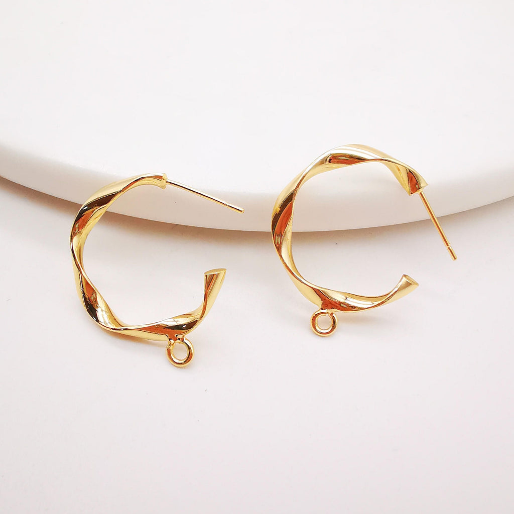 10pcs Gold Twist C Earrings Post With Loop, S925 Silver Ear Pin Nickel Free Earrings, Ear Stud Loop, Hypoallergenic Earring Findings Z046