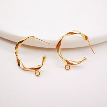 Load image into Gallery viewer, 10pcs Gold Twist C Earrings Post With Loop, S925 Silver Ear Pin Nickel Free Earrings, Ear Stud Loop, Hypoallergenic Earring Findings Z046