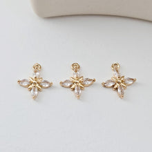 Load image into Gallery viewer, Flower Charm, Cubic Zircon Crystal Flower Pendant, CZ Earring Charms,  Real Gold Plated Brass Earring Charms, Jewelry Findings D0300