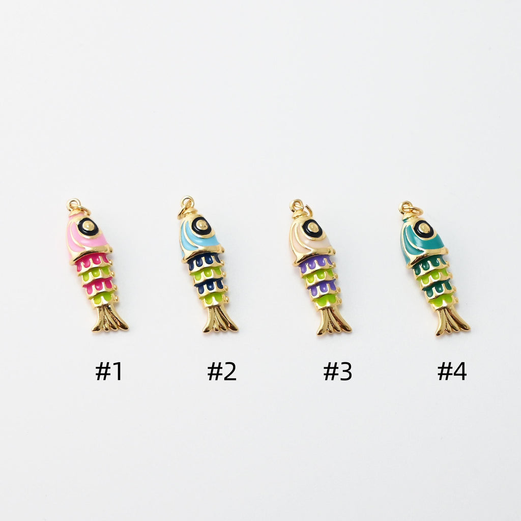 Dijes de pez esmaltado, dijes de vida marina, dijes chapados en oro de 18 quilates, para hacer pulseras y aretes, accesorios de joyería S1459