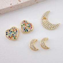 Load image into Gallery viewer, Heart Spacer Beads, 18K Gold Plated, Rainbow Pave Cubic Beads,  9.6mm, Heart Pendant, Jewelry Making Supplies S20611