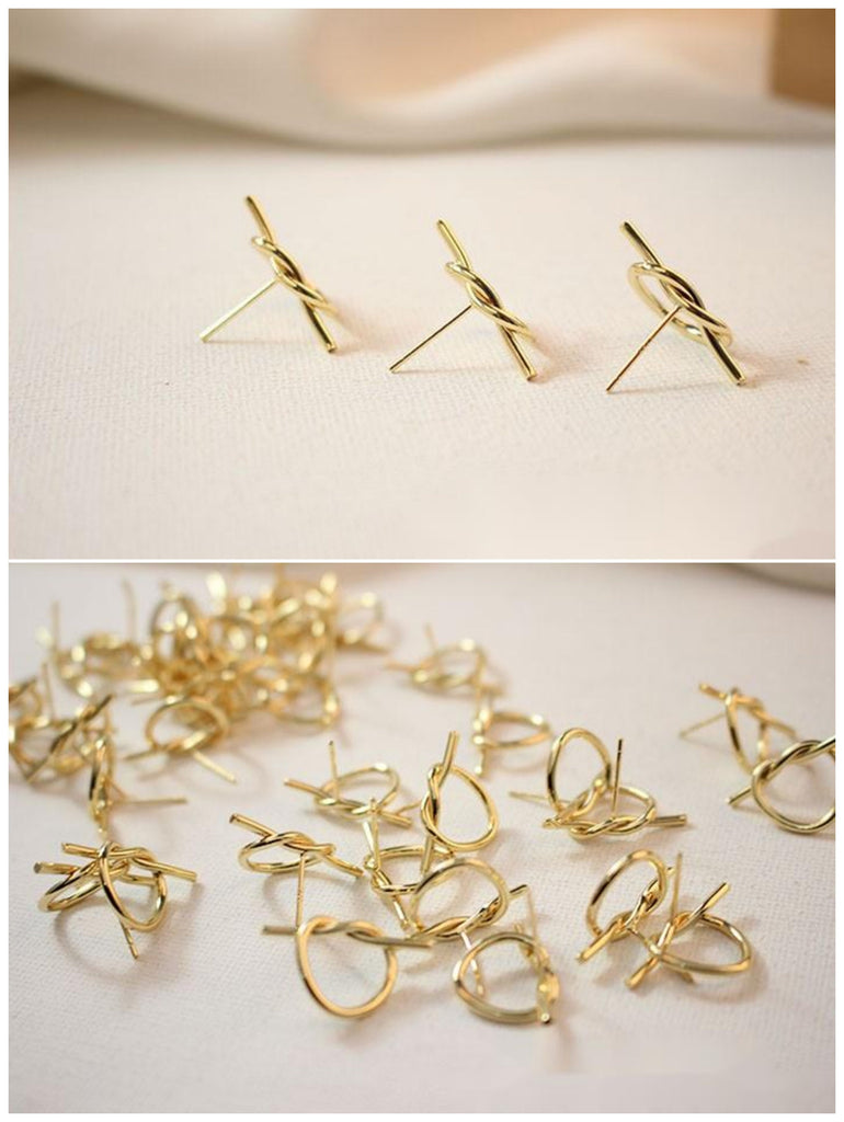 قرط ذهبي بعقدة مع حلقة، دبوس أذن من الفضة الاسترلينية 925، أقراط خالية من النيكل، حلقة أذن من عيار 18 قيراطًا، نتائج قرط ربط العقدة GE071