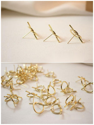 Gold Knot Earring Post With Loop, S925 Silver Ear Pin, Nickel Free Earrings, 18K Ear Stud Loop, Tie The Knot Earring Findings GE071