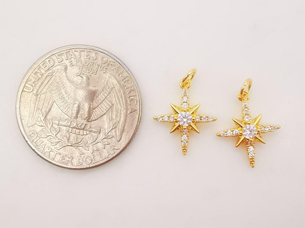 Moon and Star Charms, CZ Pave Star Pendant, North Star Charm, 18K Gold Plated, Necklace charms, Jewelry Findings S706