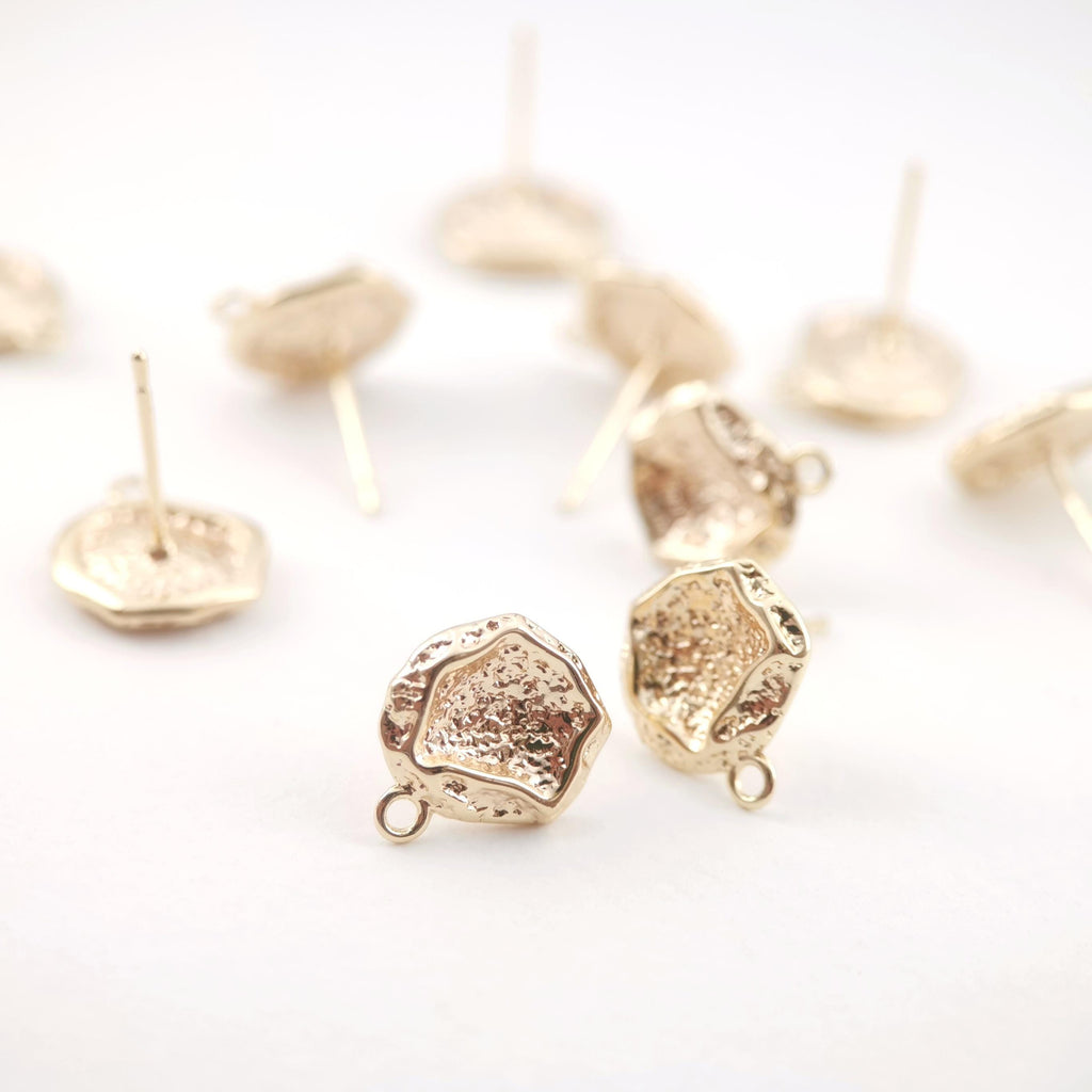 10pcs Irregular Earring Post, Lunar Surface, 14K Gold Plated, S925 Silver Pin Nickel Free Earrings, Ear Stud with Loop ZX127
