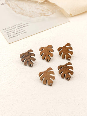 4PCS Wood Earrings, Monstera Leaf Wooden Earrings for women, Reclaimed Walnut Wood , Nickel Free, Boho Earring Finding JT931