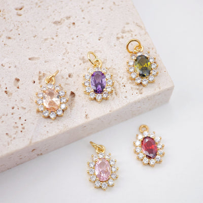 Oval Crystal Pave Charm, Pave CZ Pendant, Dainty Charms for Necklace Bracelet Making, Jewelry Findings S20360