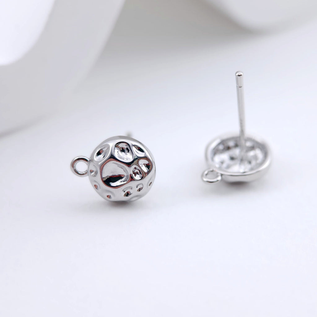 Round Hammered Earring Post Earrings, Gold Earring Post with Loop, Hypoallergenic, Earring Findings, Handmade Earring Supplies D0050