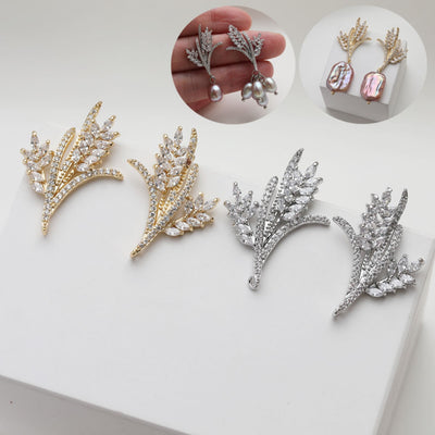 Wheat Earring Post With Loop, S925 Silver Ear Pin, Nickel Free Earrings, CZ Pave Ear Stud, Hypoallergenic Earring Findings GE118