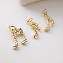 Load image into Gallery viewer, Cubic Music Note Charms Collection, 18K Gold Plated CZ Pave Music Note Pendant, Jewelry Findings S1200