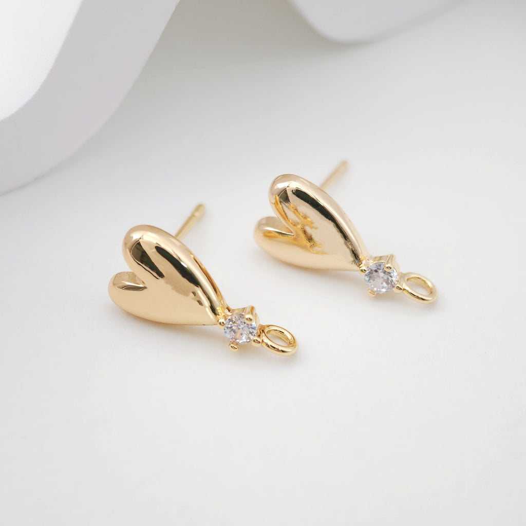قرط على شكل قلب من الزركونيوم المصقول بالذهب، أقراط من الذهب عيار 18 قيراطًا خالية من النيكل، دبابيس أذن من الفضة الاسترلينية S925، مقاس 18 مم، قرط على شكل قلب مع حلقة ZX215