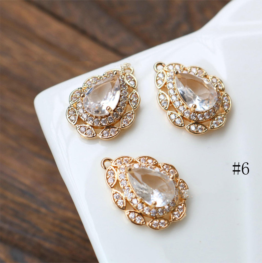 10pcs Flower Connector, Cubic Zircon Crystal Pendant, Bracelet Necklace Pendant, 14K Real Gold Plated, Jewelry Findings HL125-F089