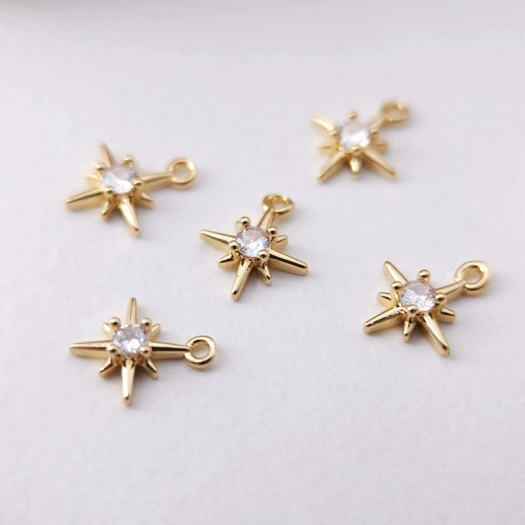 North Star Charms,  Crystal Cubic Pave Star Pendant, 18K Gold Plated, Necklace Making Star Charms, Jewelry Findings S1201