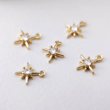 Load image into Gallery viewer, North Star Charms,  Crystal Cubic Pave Star Pendant, 18K Gold Plated, Necklace Making Star Charms, Jewelry Findings S1201