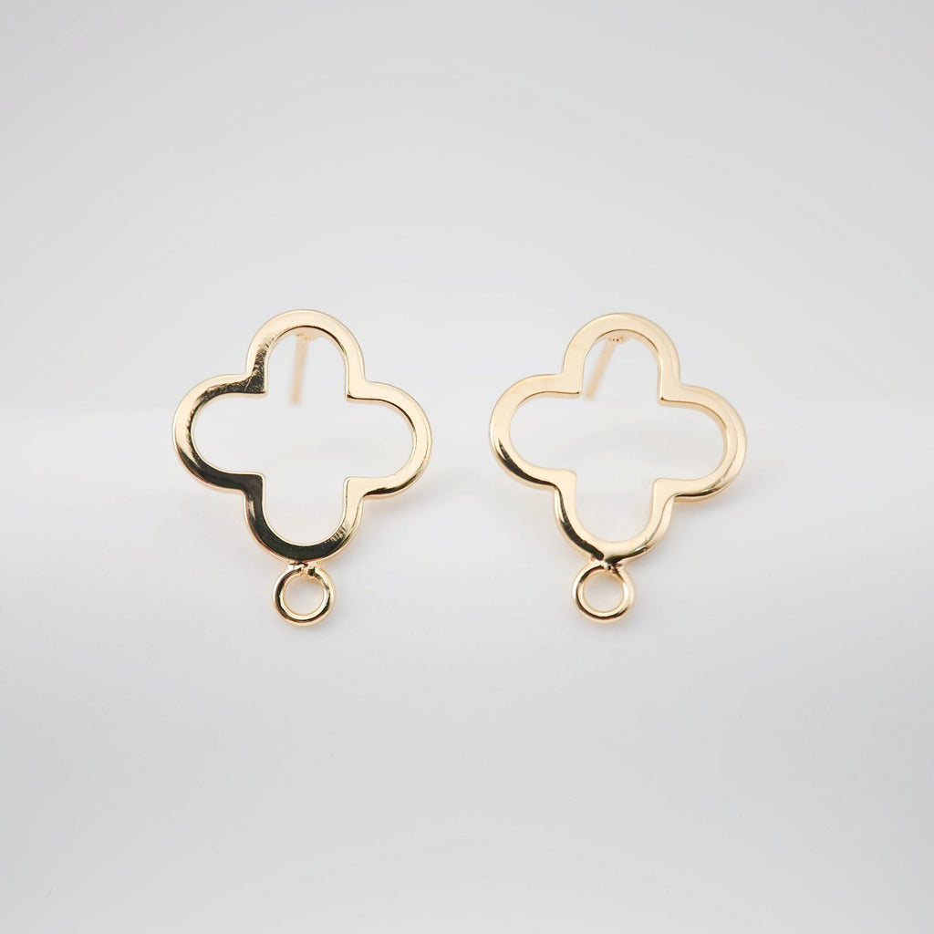 4pcs Four Leaf Clover Stud Earrings, 18K Gold Earring Post With Loop, Nickel Free, Hypoallergenic Earring Findings ZX214