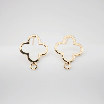 4pcs Four Leaf Clover Stud Earrings, 18K Gold Earring Post With Loop, Nickel Free, Hypoallergenic Earring Findings ZX214