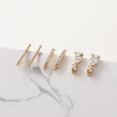 5 Pairs- Rectangle Ear Post with Loops, Nickel Free, Micro CZ Pave, 18K Gold Plated Stud Earring Finding BB004