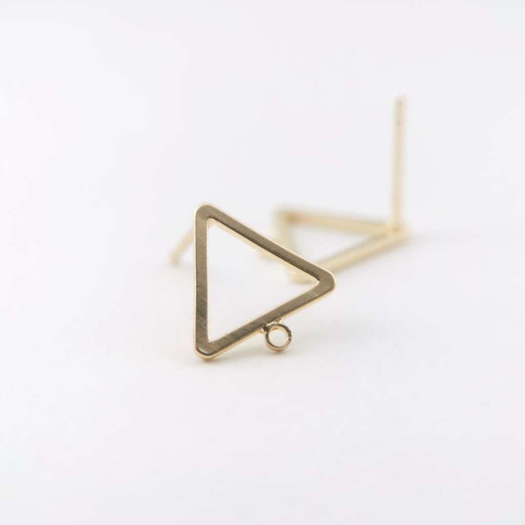 4pcs 14K Gold Triangle Post With Loop, Openwork Triangle Stud Earring Nickel Free, 12x10mm, Hypoallergenic Earring Findings Z075