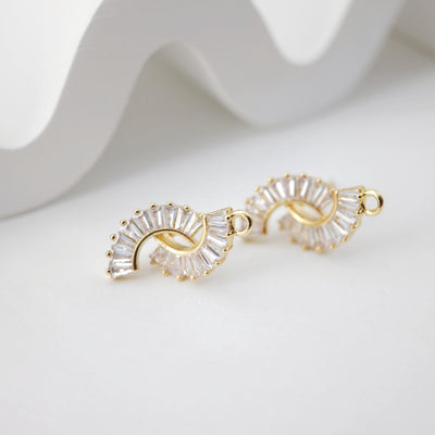 أقراط على شكل مروحة من الزركونيا المكعبة، عمود قرط مطلي بالذهب مع حلقة، نتائج القرط، لوازم صنع الأقراط يدويًا D0227