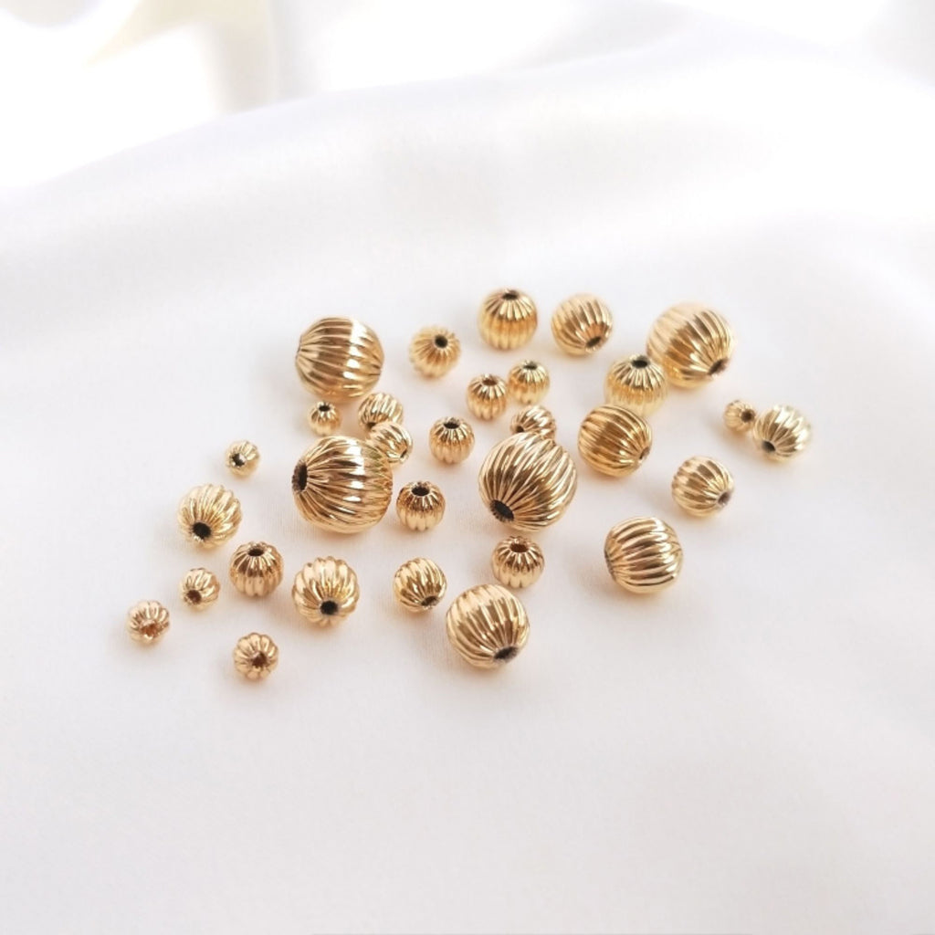 50pcs-Corrugated Beads, Spacer Beads, 14K Gold Plated, 3mm,4mm,5mm,6mm,8mm, Bracelet Making Beads, Jewelry Finding TH002-ZX7021