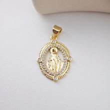 Load image into Gallery viewer, Cubic Saint Maria Charm, Religious Pendant, 18K Gold Plated Micro CZ Pave Our Lady Pendant, Vintage Necklace Making Charm S1169