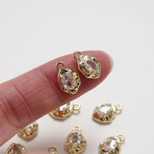 Load image into Gallery viewer, Irregular Zirconia Pendant, CZ Stone Charm, 14K Gold/Silver Plated Eye Shape Charm, Necklace Pendant, Clear CZ Pave Pendant GZ255