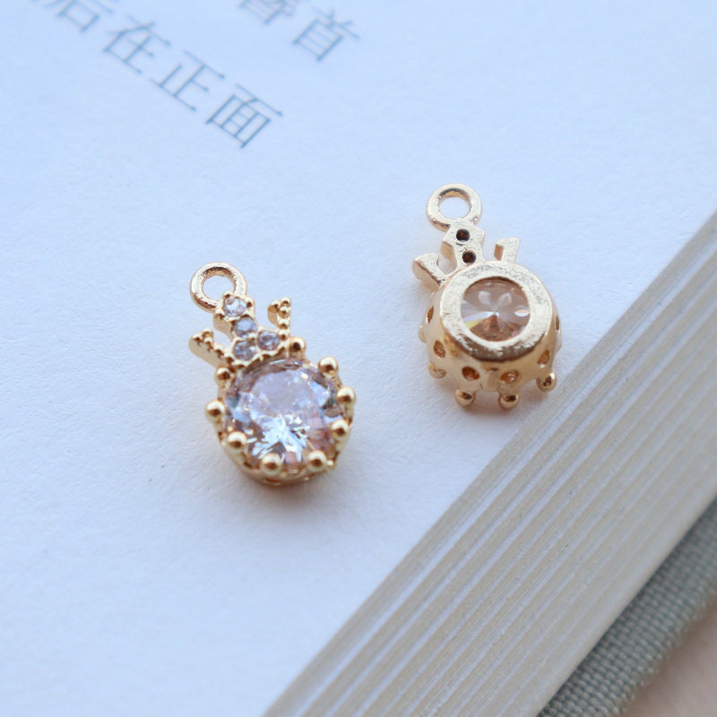 10pcs CZ Pave Crown-shaped Charm, Cubic Zircon Crystal Pendant, Bracelet Necklace Pendant, 14K Real Gold Plated, Jewelry Findings JY066-F155