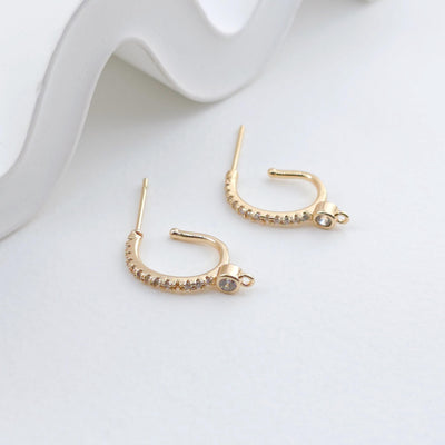 4PCS Arc Wire Ear Post with Loops, CZ Pave Threader Earrings, 16mm, Nickel Free, 18K Gold Plated Earring Finding ZX061