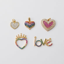 Load image into Gallery viewer, Heart Charms, Multicolor Cubic Pave , 18K Gold Plated CZ Pave, Love Charms, Bracelet Necklace Making Pendants, Jewelry Findings S20305