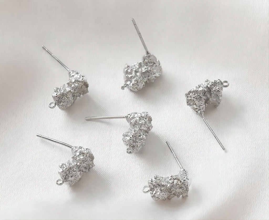 Irregular Ear Post With Loop, S925 Silver Ear Pin Nickel Free Earrings, Gold/Silver Ear Stud, Hypoallergenic Earring Findings G0010-D0013