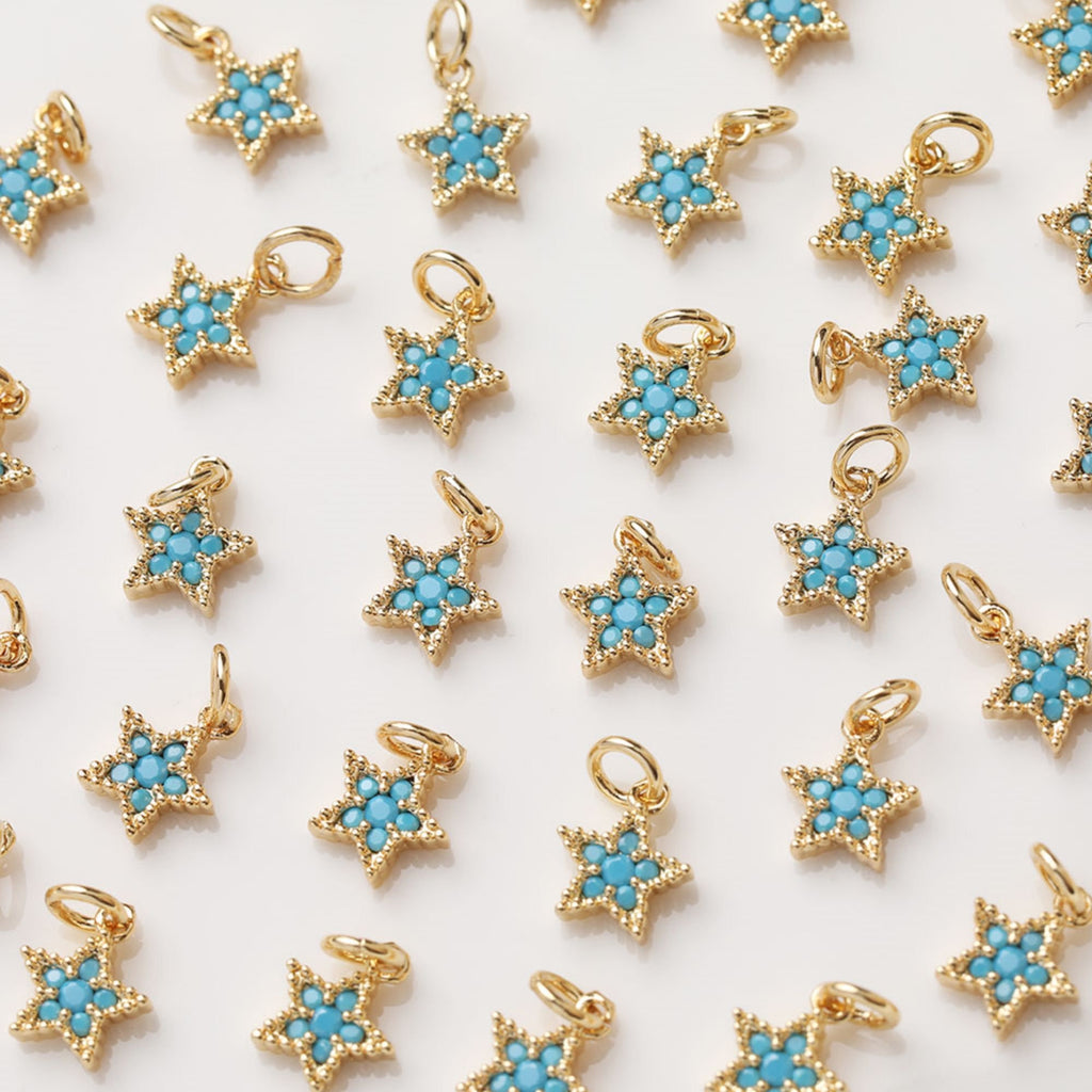Star Charm, Turquoise Pave Pendant, Real Gold Plated Brass Earring Charms, Jewelry Findings GZ396