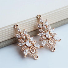 Load image into Gallery viewer, 5pcs Flower Connector Charm, Cubic Zircon Crystal Flower Pendant, Real Gold Plated Brass Earring Charms, Jewelry Findings JY049-F177