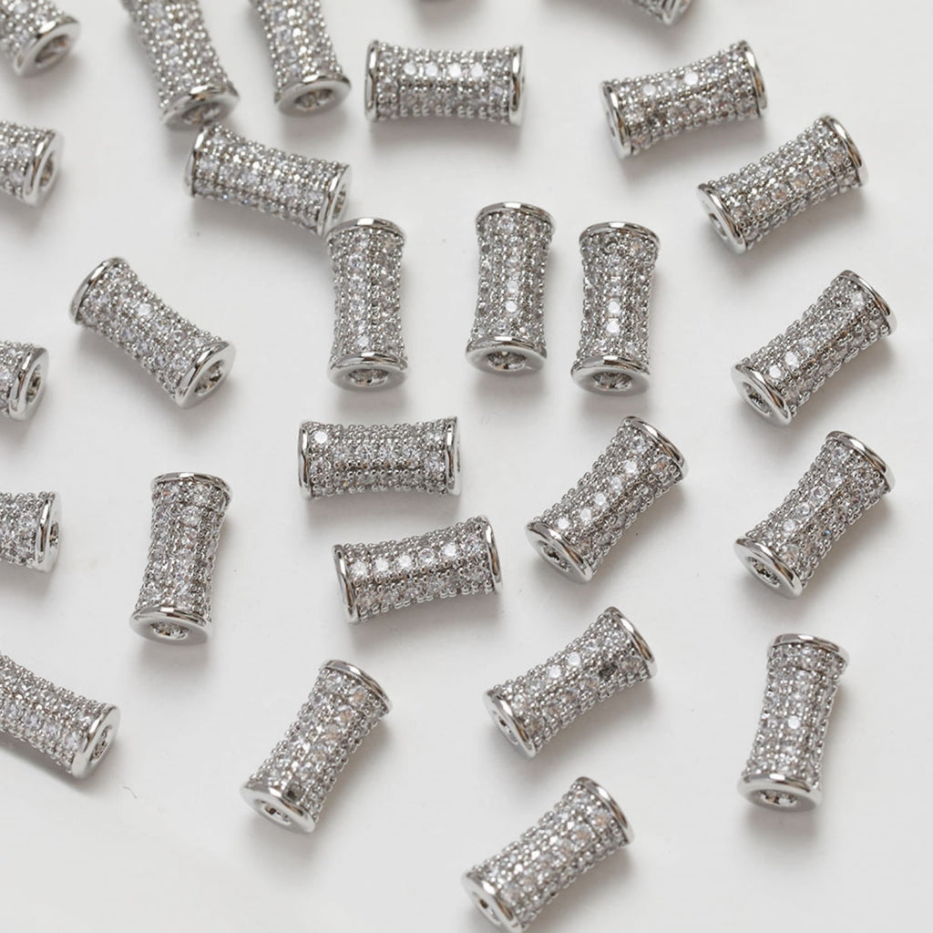 Cylindrical Cubic Spacer Beads, 14K Gold Plated, Cubic Zirconia, 3D Flower Beads, Dainty Earring Making Beads, Jewelry Finding GZ355