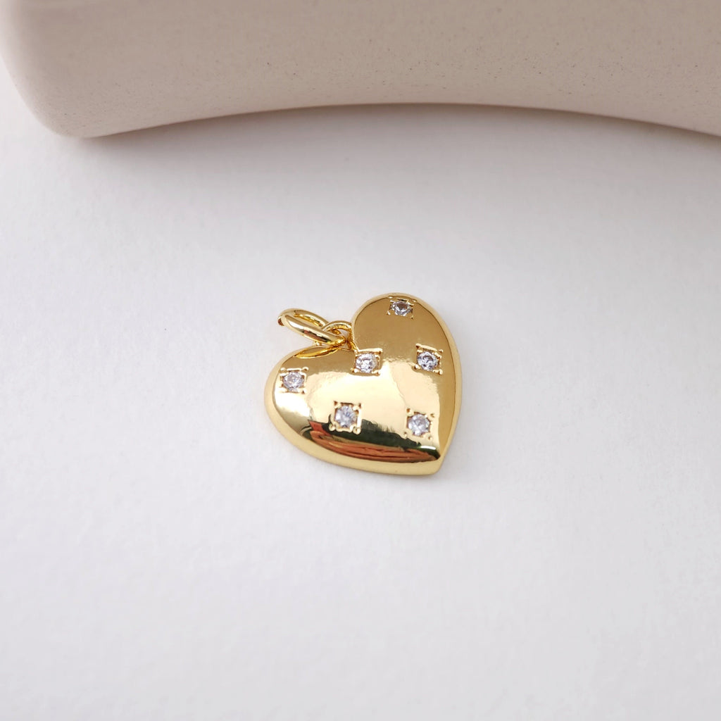 Round Heart CZ Charm, 18K Gold Plated Enamel Heart Pendant, Necklace Making Charm, Jewelry Findings S1211