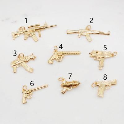 Gold Gun Charms, 18K Gold Plated Gun Pendant, Weapon Pendant, Necklace Charms, Jewelry Findings S20362