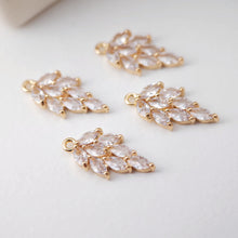 Load image into Gallery viewer, CZ Pave Leaf Charm, Cubic Pendant, Earring Connectors, Real Gold Plated Brass Earring Charms, Jewelry Findings D0070