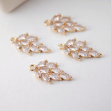 CZ Pave Leaf Charm, Cubic Pendant, Earring Connectors, Real Gold Plated Brass Earring Charms, Jewelry Findings D0070