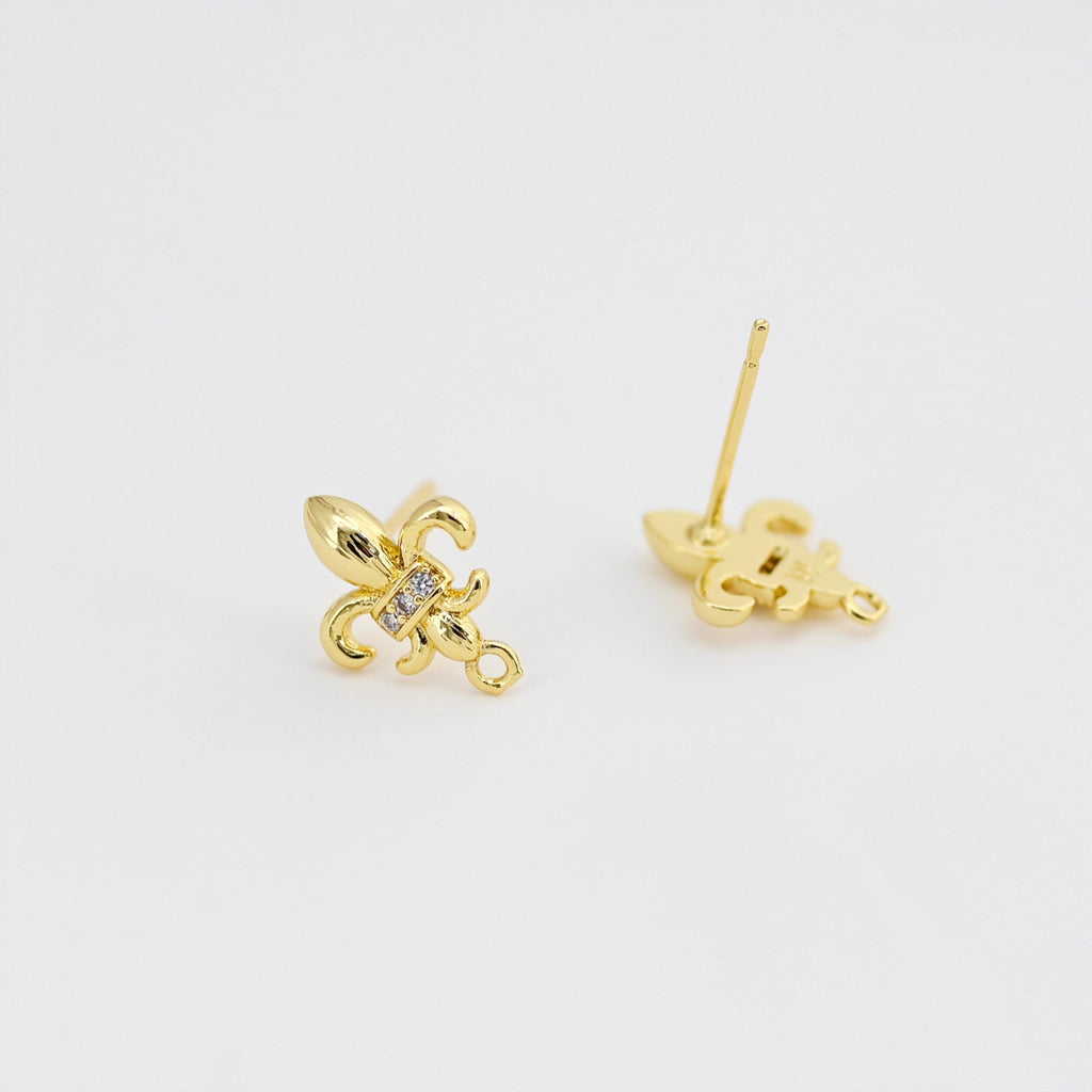 Cubic Zirconia Chili Post Earrings, Gold Plated Earring Post with Loop, Hypoallergenic, Handmade Earring Finding,DIY Earring Supplies D0425