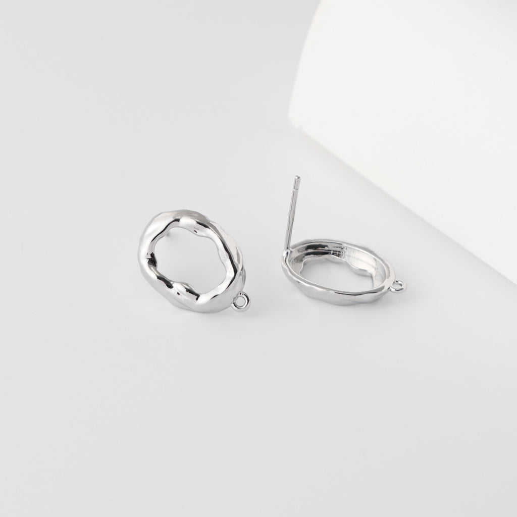 أقراط مطروقة غير منتظمة بعمود مع حلقة، مطلية بالذهب عيار 18 قيراطًا، خالية من النيكل، دبوس من الفضة الاسترلينية S925، نتائج قرط مخرمة مضادة للحساسية D0461