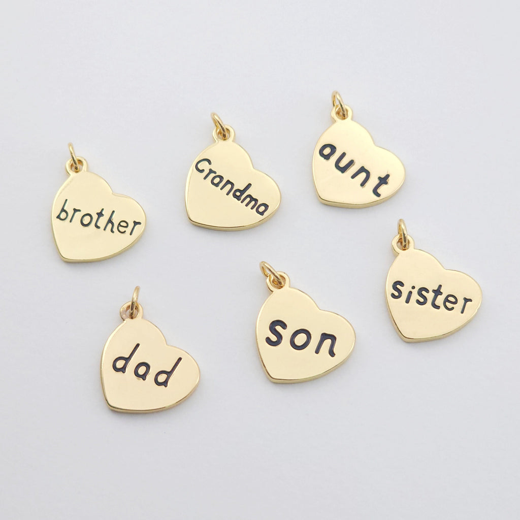 Family Members Love Pendant, Heart Charms, 18K Gold Plated Love Charms, Bracelet Necklace Making Pendants, Jewelry Findings S1146