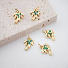 Load image into Gallery viewer, Tree Charms, Coconut, 18K Gold Plated Green Cubic Pave Charms, Fruit Plants Pendant, Necklace Charms S891
