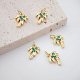 Tree Charms, Coconut, 18K Gold Plated Green Cubic Pave Charms, Fruit Plants Pendant, Necklace Charms S891