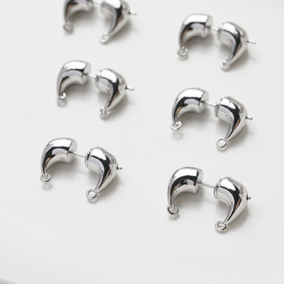 Pendientes de aro con diseño de cuerno de vaca, oro/plata de 14 quilates, pendientes de plata S925 sin níquel, accesorios hipoalergénicos para pendientes tipo botón GE116