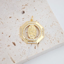 Load image into Gallery viewer, Cubic Saint Maria Charm, Religious Pendant, 18K Gold Plated Micro CZ Pave Our Lady Pendant, Vintage Necklace Making Charm S853