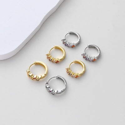 CZ Rainbow Leaf Ear Hoop, Gold Plated Huggie Hoop Earring, Leverback Earring, DIY Earring  Findings, Handmade Earring Supplies D0532-D0543