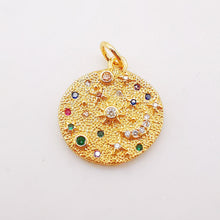 Load image into Gallery viewer, Gold Moon and Star Charm, Cubic Star Round Pendant, 18K Shiny Gold Plated Micro CZ Pave, 16mm, Necklace Making Charm, Jewelry Findings S345