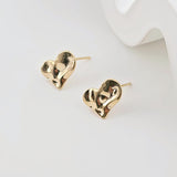 Gold Hammered Heart Earring Post, 18K Gold Nickel Free Earrings, S925 Silver Ear Pins, 11.2*9.7mm, Heart Shape Ear Stud with Loop ZX272